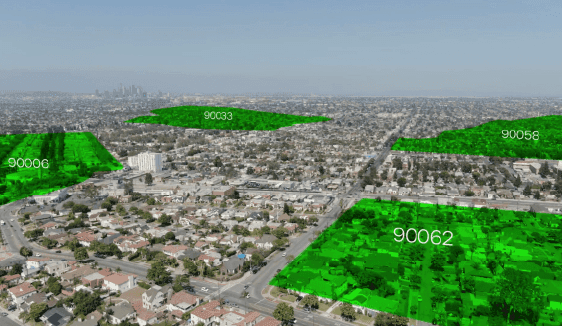 Zip codes highlighted green